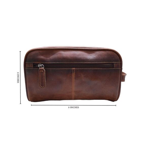 New Leather Toiletry Bag Dark Camel Color - Picture 6 of 10